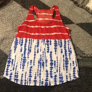 Red, white and blue razor back tank.